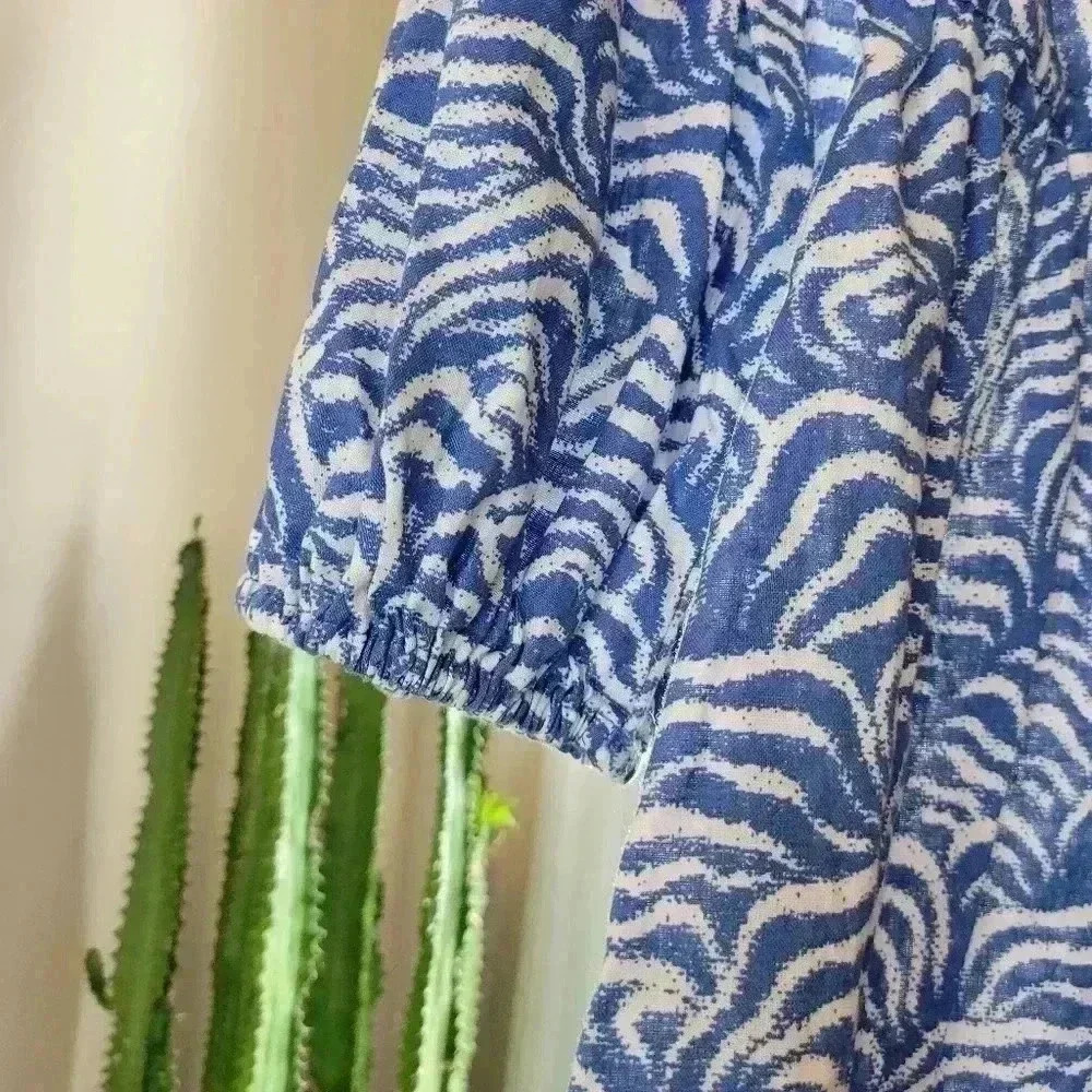 H&M Blue Linen Longsleeve Short Dress, Sz XS - Picture 6 of 10
